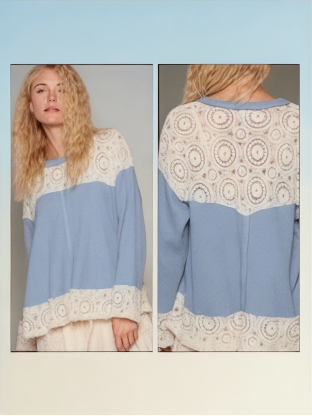 🆕 POL - Long Sleeve - Thermal - Boxy - Sweatshirt - Crochet Lace Detail - Sz L